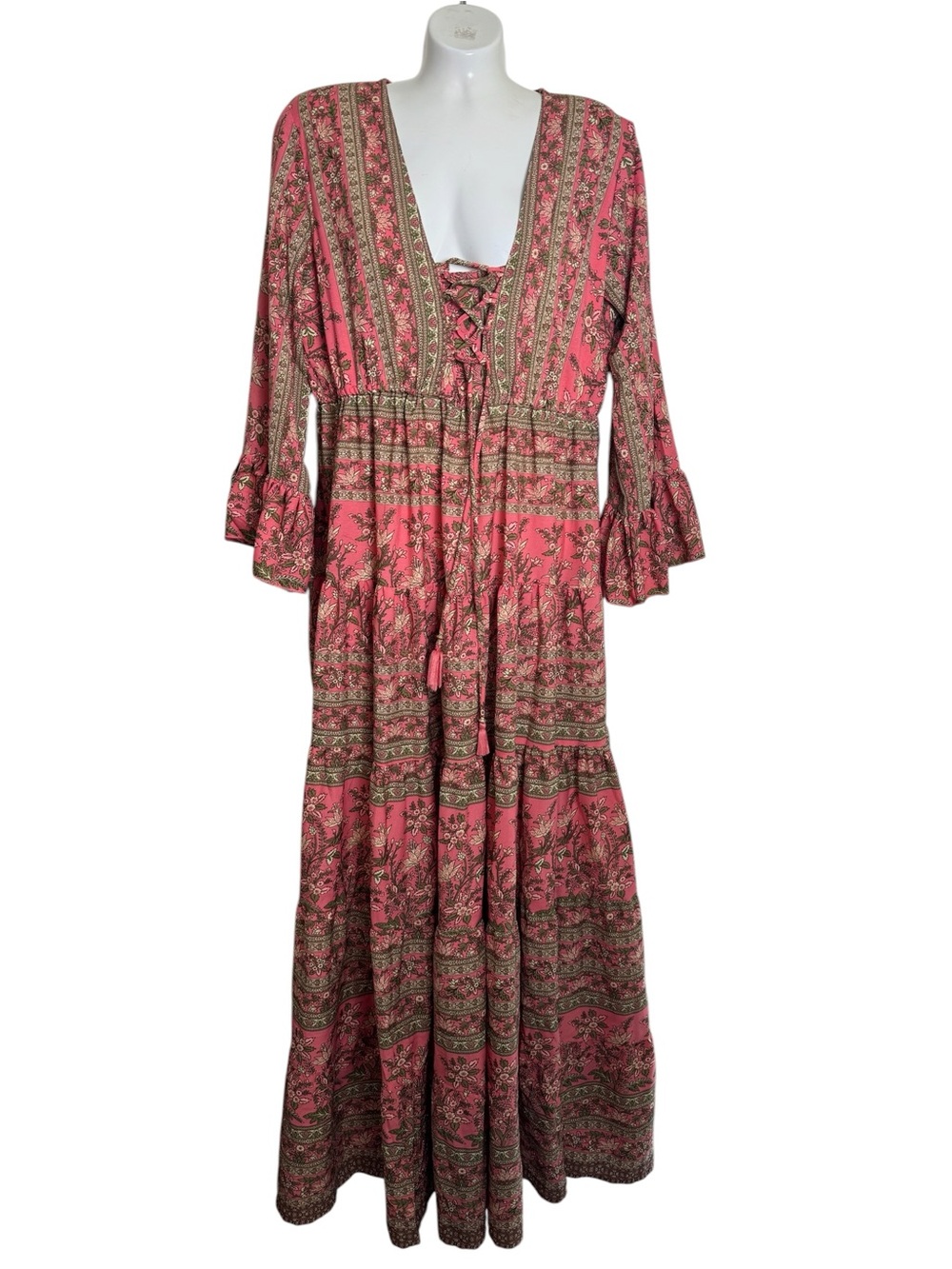 Anthropologie Boemo Boho Chic Ruffle Sleeve Tie Chest Maxi Dress - Picture 2 of 8